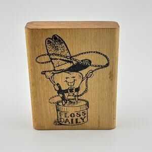 Vintage 78 All Night Media Cowboy Flossing Tooth Stamp Wood Mounted Rubber Stamp